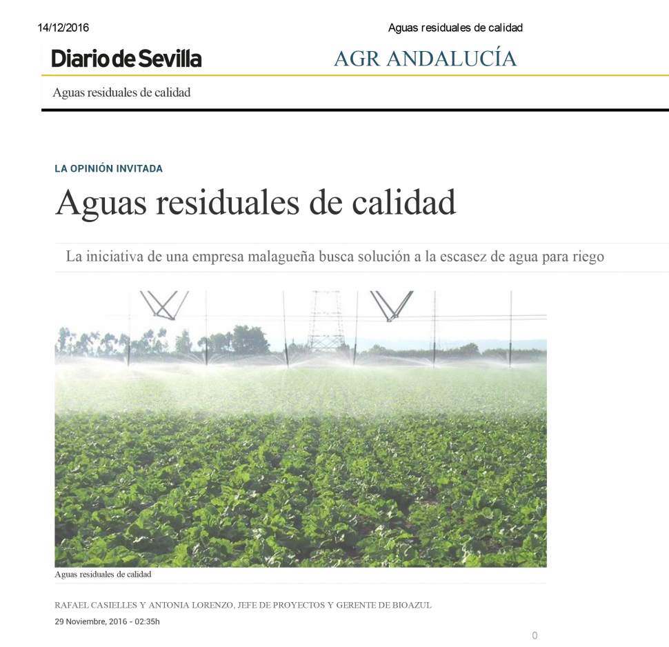Aguas residuales de calidad en la agricultura en Andalucía